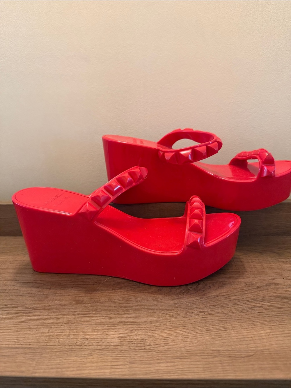 Carmen sol Red Wedge Slide Sandals - size 9